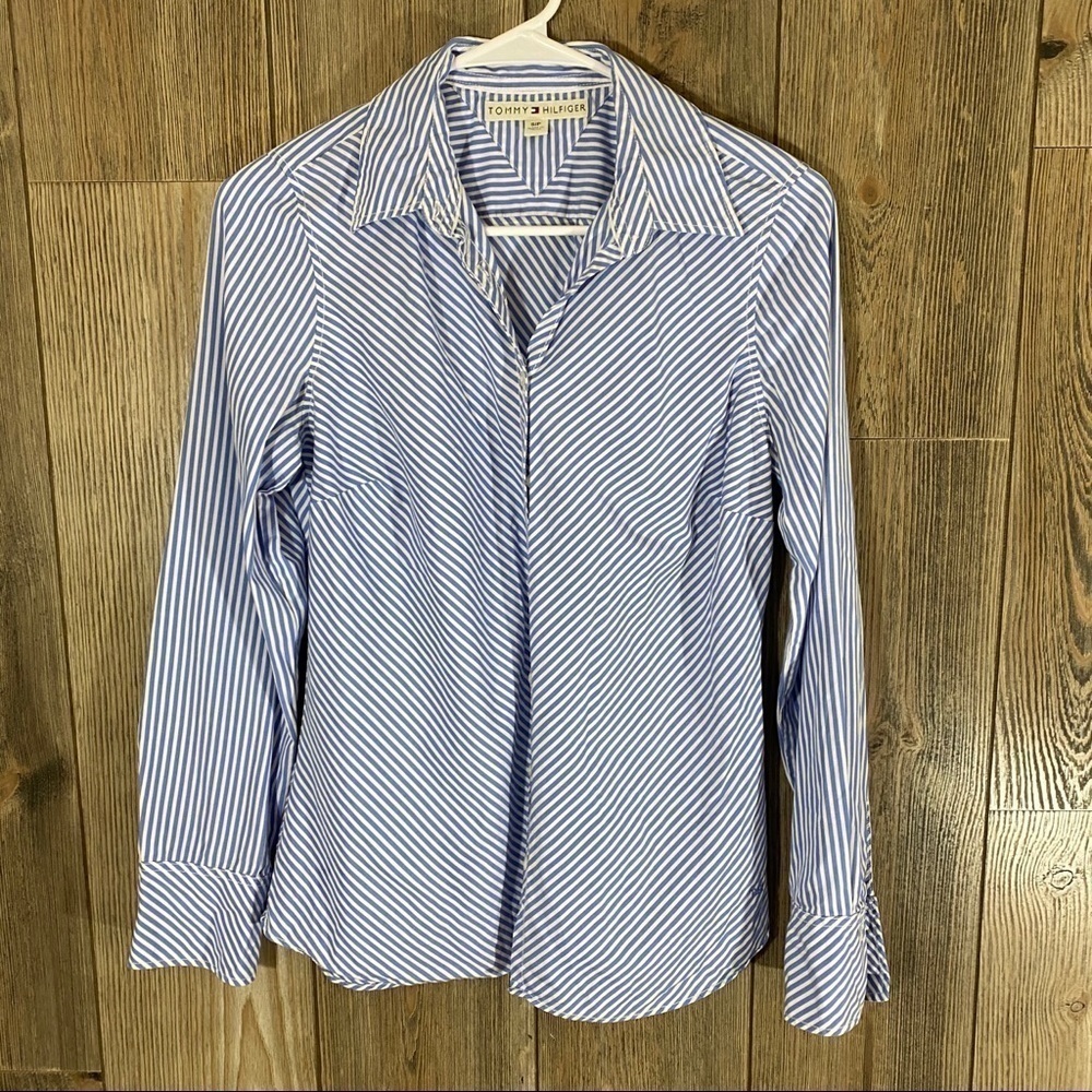 TOMMY Hilfiger blue and white Chevron button down